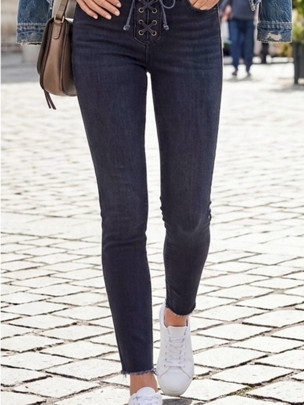 Hollister Dark Blue Lace-Up High-Rise Skinny Jeans